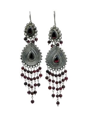 Vintage sterling silver garnet shoulder duster drop earrings - GM329
